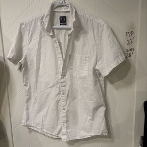 Armani Exchange Menβs White Textured Dobby Cotton Short Sleeve Button Down Shirt